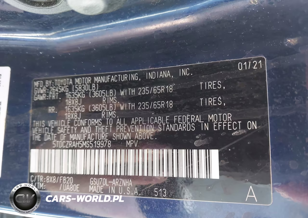 2021 Toyota Highlander L VIN:5TDCZRAH5MS519978 - 9