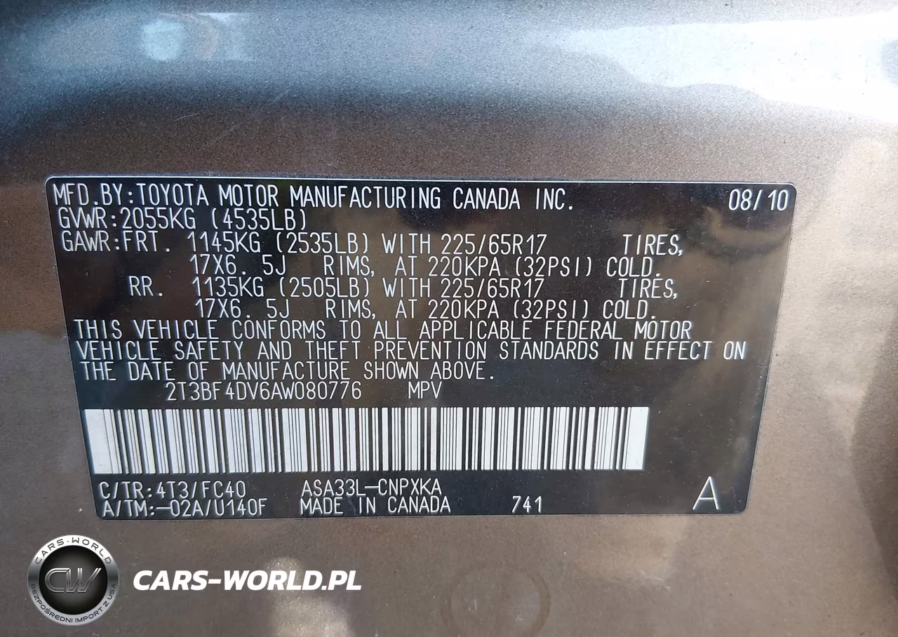 2010 Toyota Rav4 VIN:2T3BF4DV6AW080776 - 9