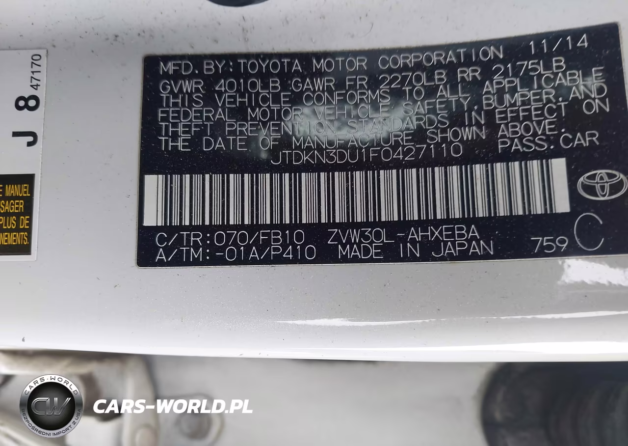2015 Toyota Prius VIN:JTDKN3DU1F0427110 - 9