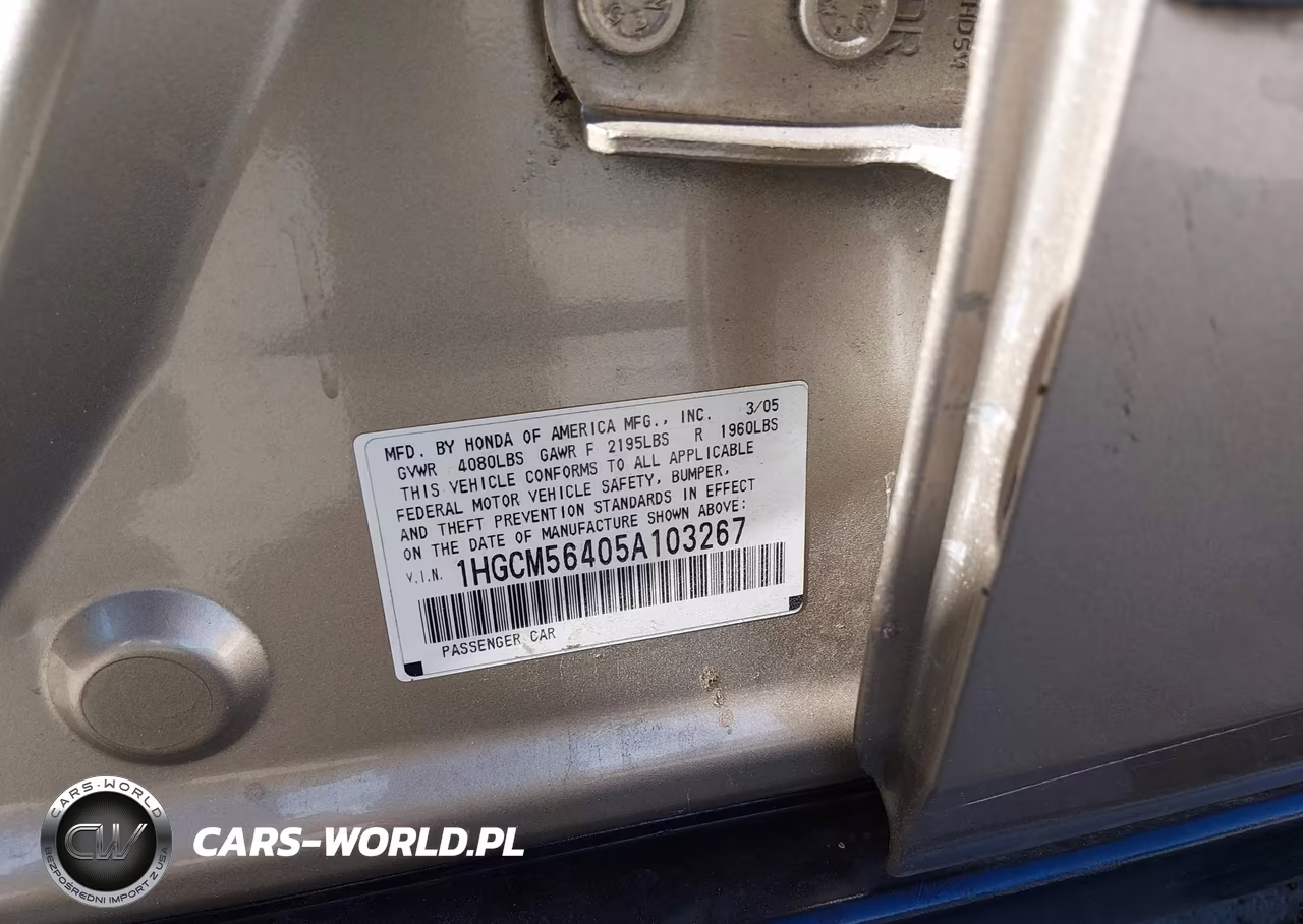2005 Honda Accord 2.4 Lx VIN:1HGCM56405A103267 - 9