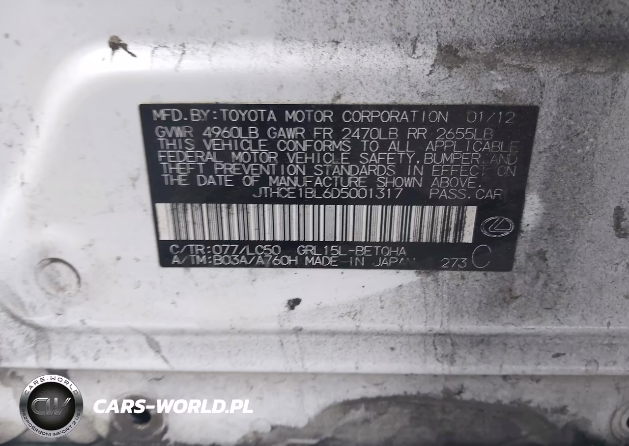 2013 Lexus Gs 350 VIN:JTHCE1BL6D5001317 - 9