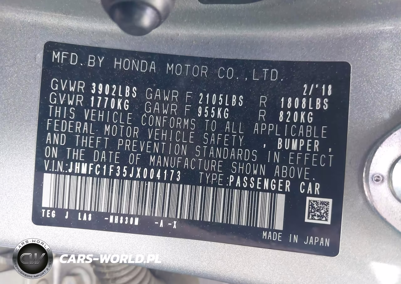 2018 Honda Civic Ex-T VIN:JHMFC1F35JX004173 - 9