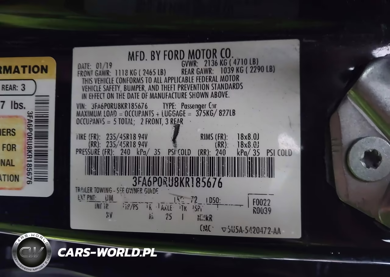 2019 Ford Fusion Hybrid Titanium VIN:3FA6P0RU8KR185676 - 9