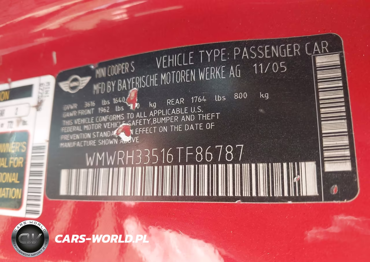 2006 Mini Cooper S VIN:WMWRH33516TF86787 - 9