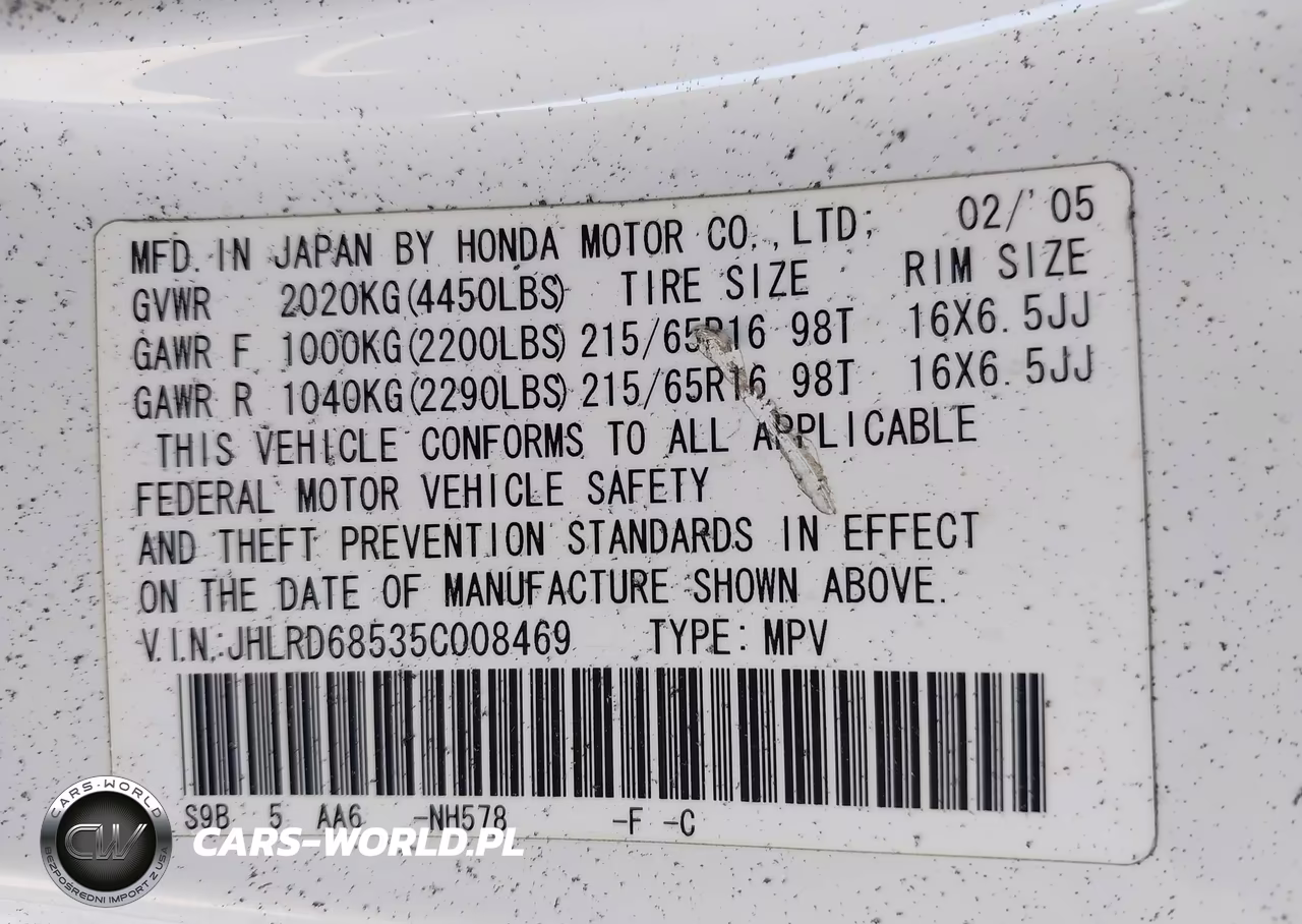 2005 Honda Cr-V Lx VIN:JHLRD68535C008469 - 9