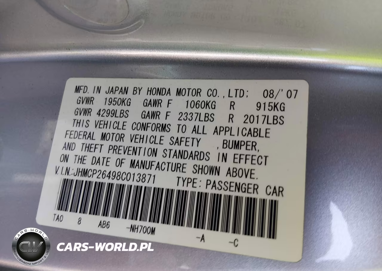 2008 Honda Accord 2.4 Lx-P VIN:JHMCP26498C013871 - 9
