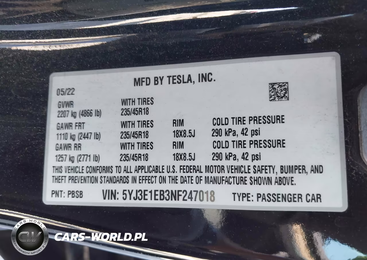 2022 Tesla Model 3 Long Range Dual Motor All-Wheel Drive VIN:5YJ3E1EB3NF247018 - 9