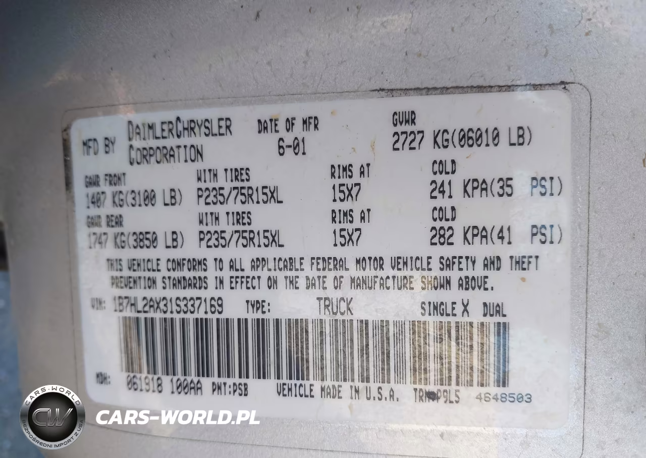 2001 Dodge Dakota Slt-Sport VIN:1B7HL2AX31S337169 - 9