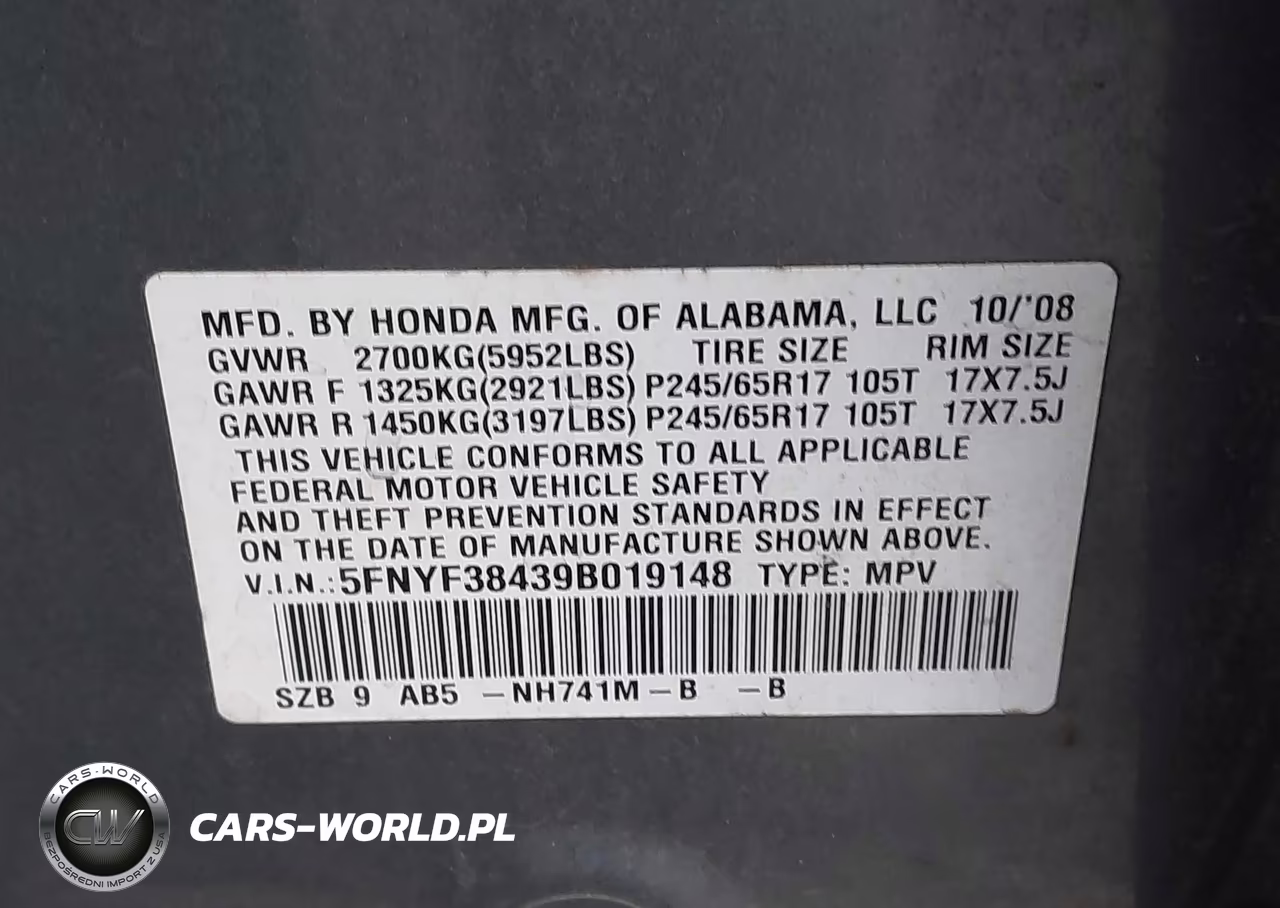 2009 Honda Pilot Ex VIN:5FNYF38439B019148 - 9