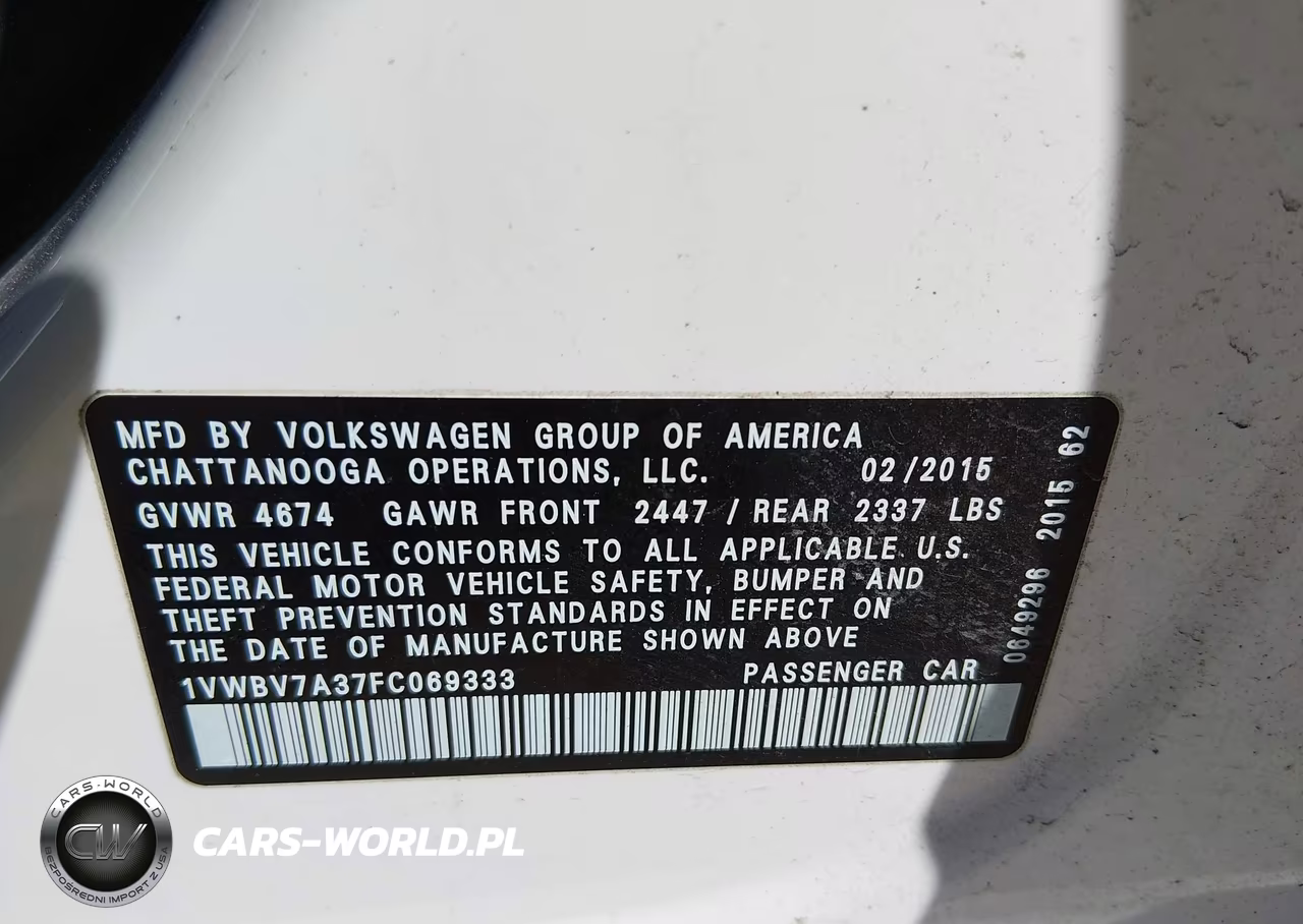 2015 Volkswagen Passat 2.0L Tdi Se VIN:1VWBV7A37FC069333 - 9