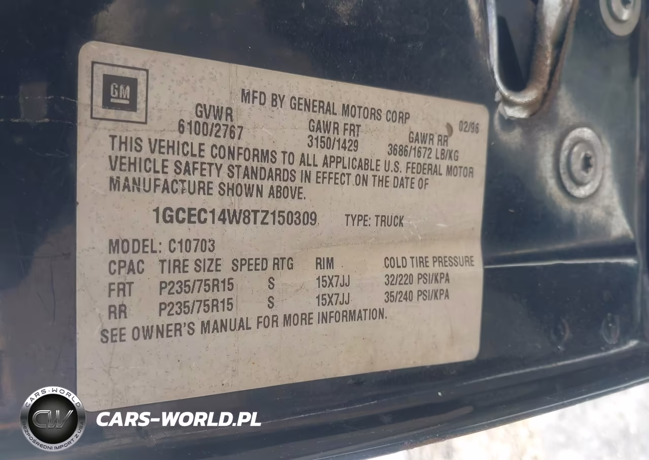 1996 Chevrolet Gmt-400 C1500 VIN:1GCEC14W8TZ150309 - 9
