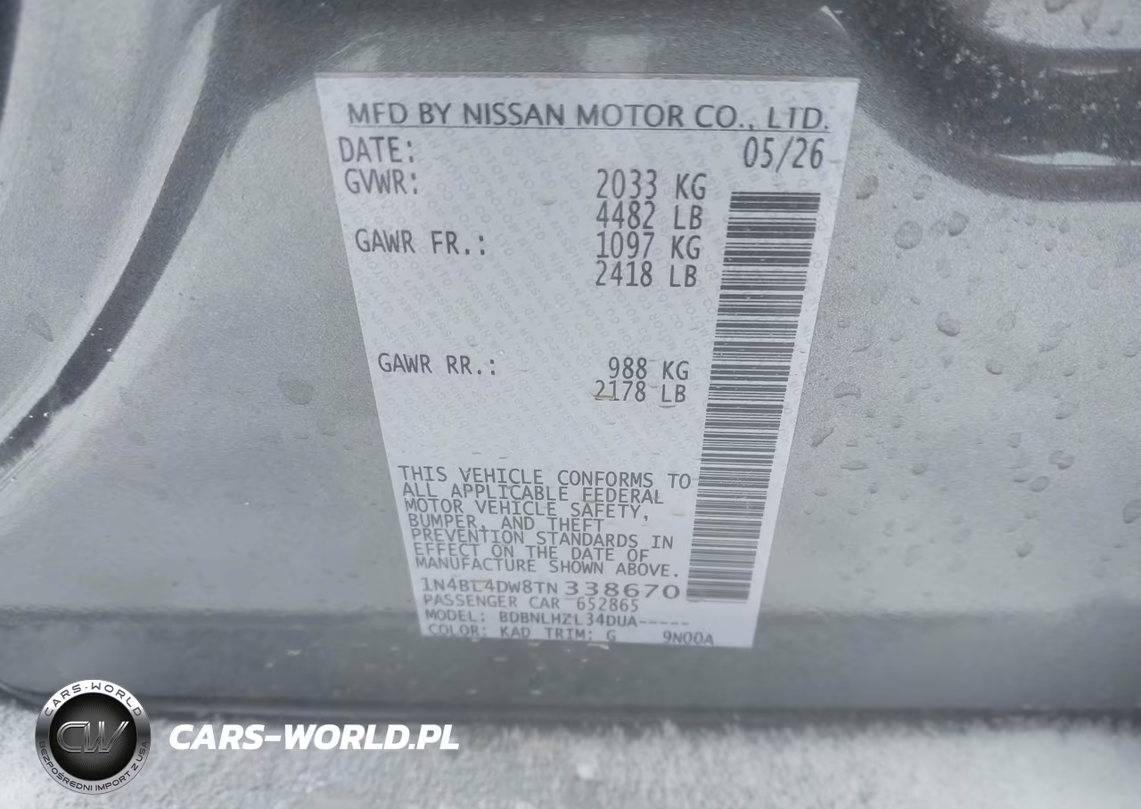 2026 Nissan Altima Sv Awd VIN:1N4BL4DW8TN338670 - 9