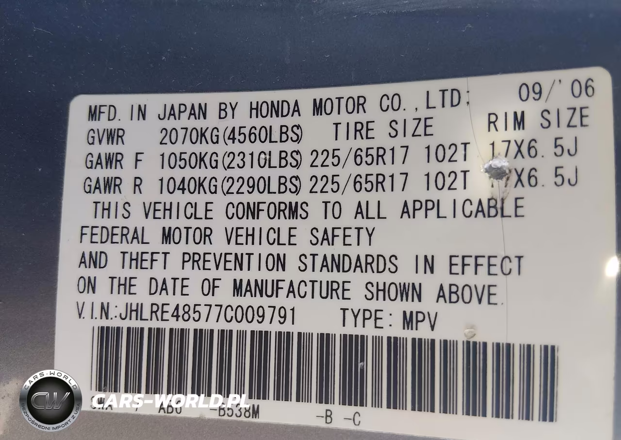 2007 Honda Cr-V Ex VIN:JHLRE48577C009791 - 9