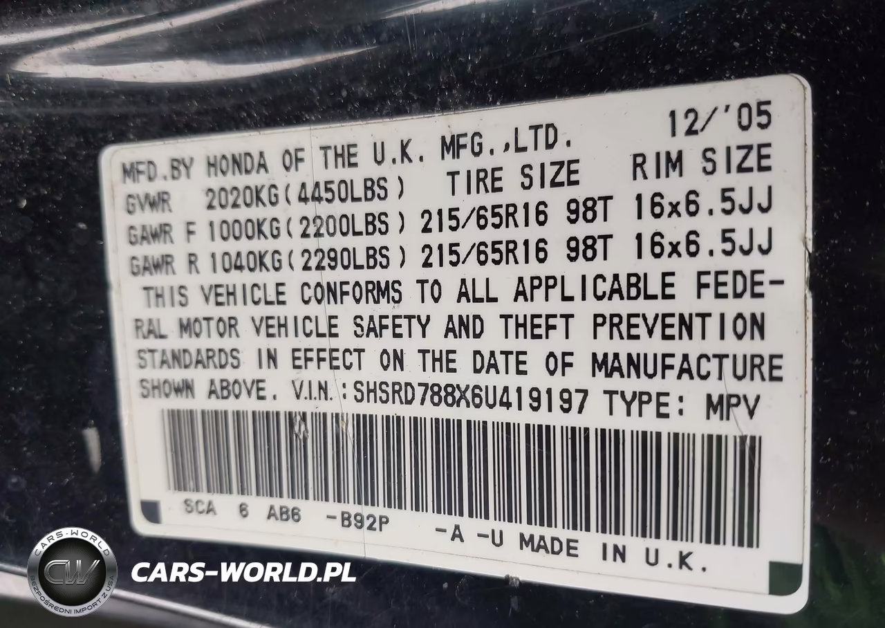 2006 Honda Cr-V Ex VIN:SHSRD788X6U419197 - 9