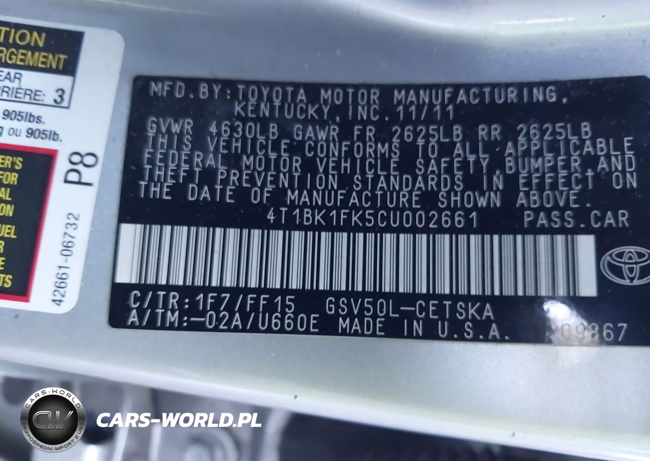 2012 Toyota Camry Se V6 VIN:4T1BK1FK5CU002661 - 9