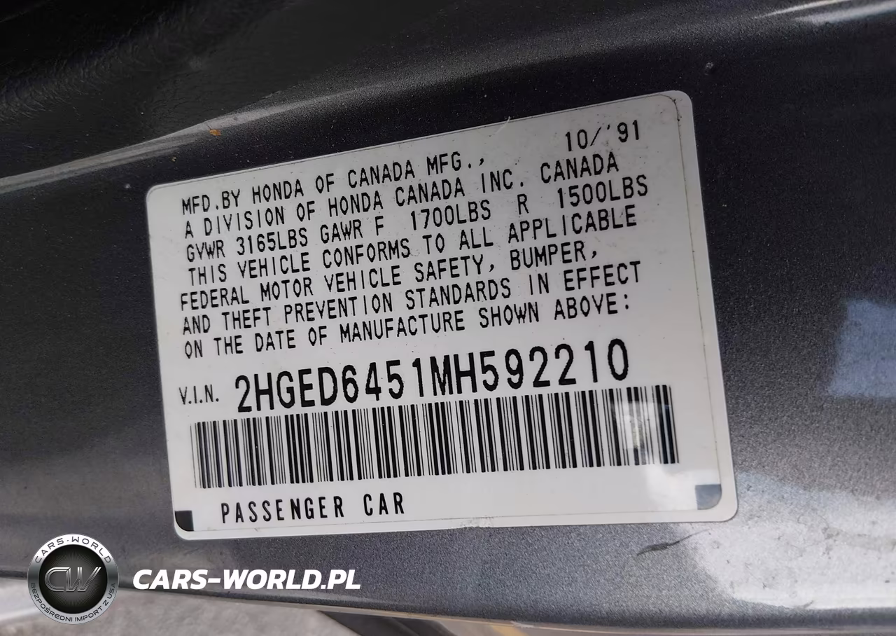 1991 Honda Civic Dx VIN:2HGED6451MH592210 - 9