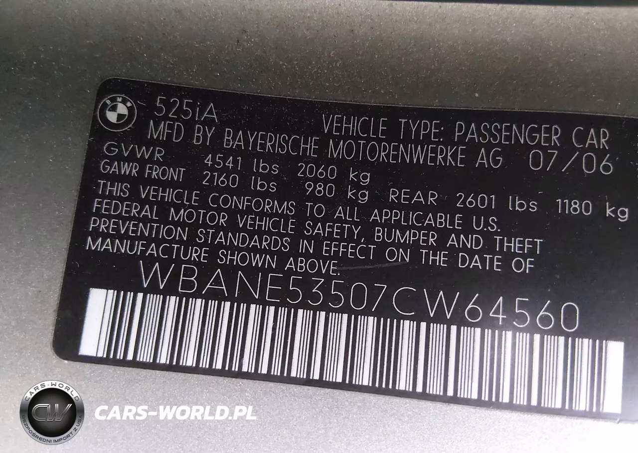 2007 BMW 525I VIN:WBANE53507CW64560 - 9