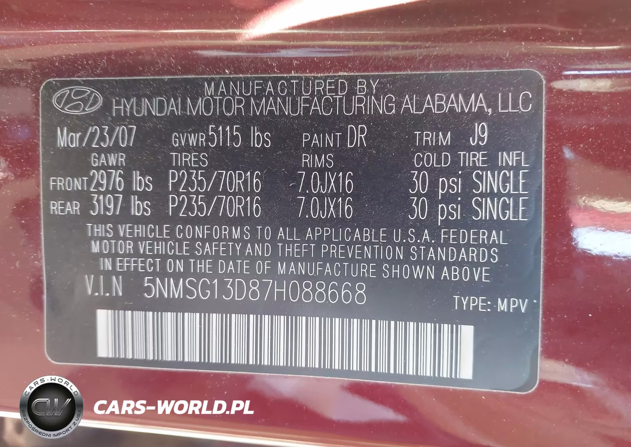 2007 Hyundai Santa Fe Gls VIN:5NMSG13D87H088668 - 9