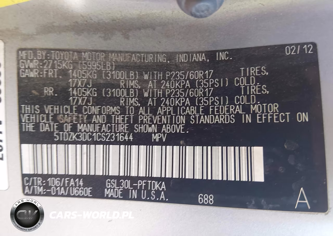 2012 Toyota Sienna Base V6 7 Passenger VIN:5TDZK3DC1CS231644 - 9