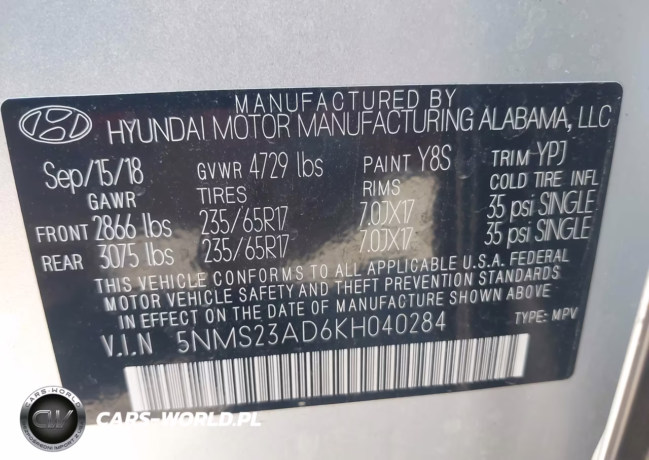 2019 Hyundai Santa Fe Se VIN:5NMS23AD6KH040284 - 9