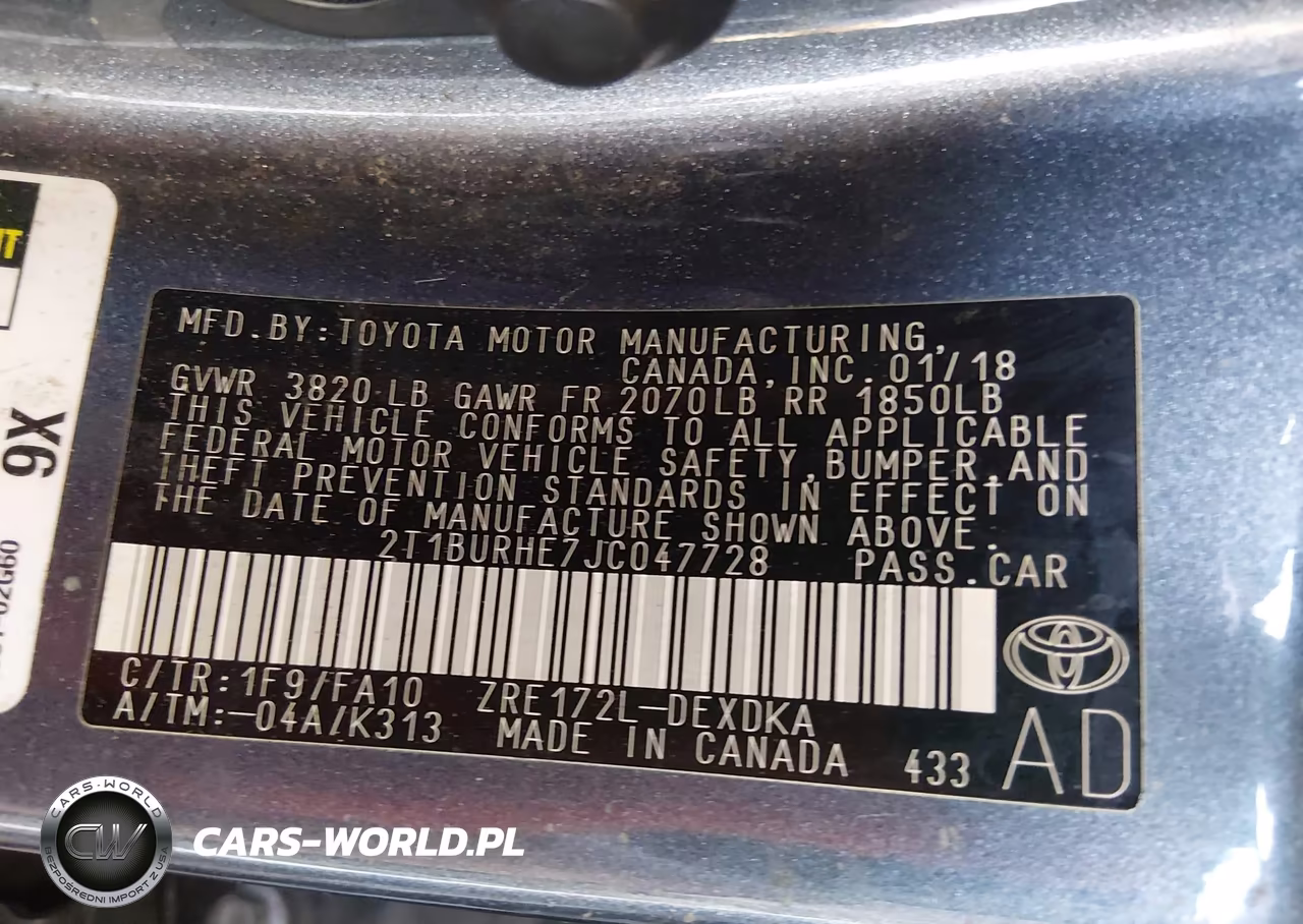 2018 Toyota Corolla L VIN:2T1BURHE7JC047728 - 9