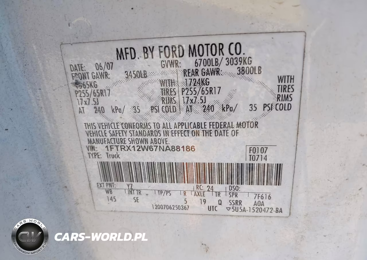2007 Ford F-150 Stx-Xl-Xlt VIN:1FTRX12W67NA88186 - 9