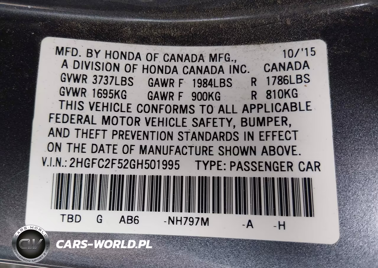 2016 Honda Civic Lx VIN:2HGFC2F52GH501995 - 9