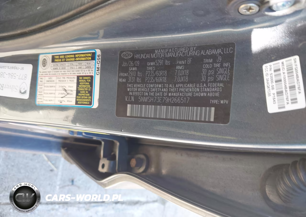 2009 Hyundai Santa Fe Limited VIN:5NMSH73E79H266517 - 12