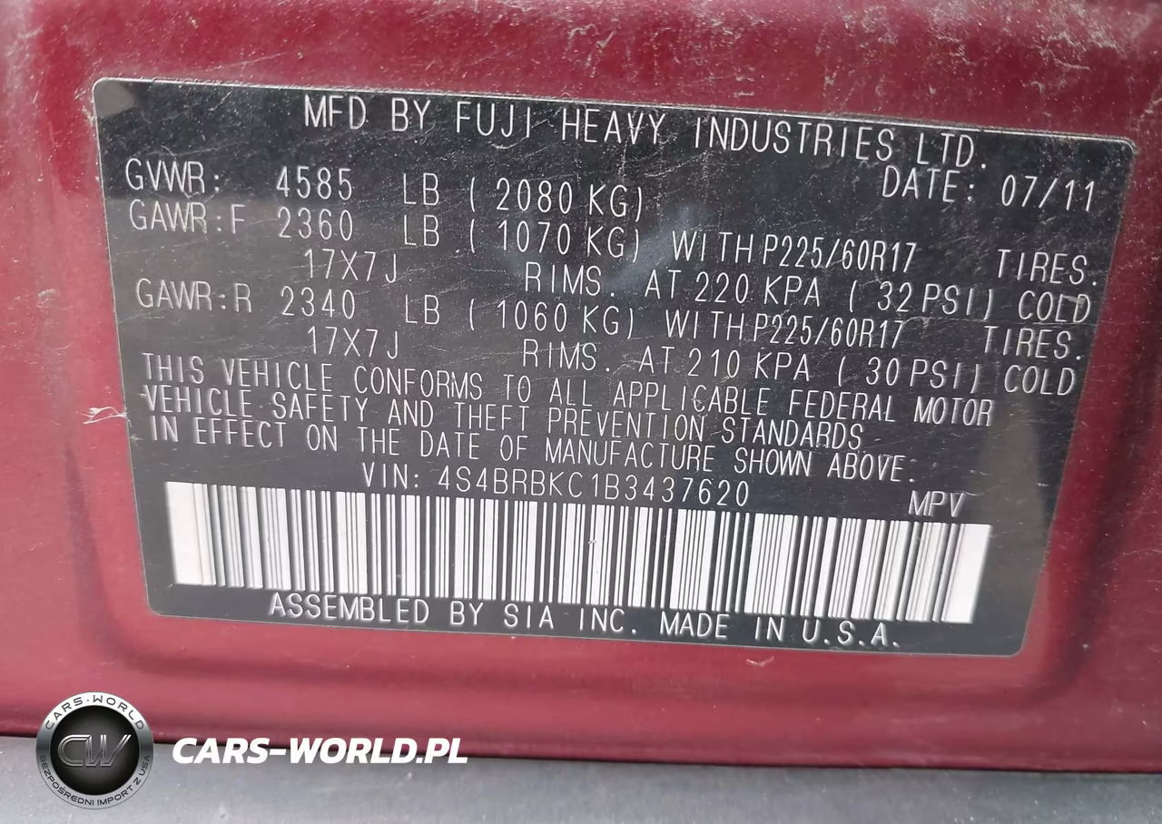 2011 Subaru Outback 2.5I Limited VIN:4S4BRBKC1B3437620 - 9