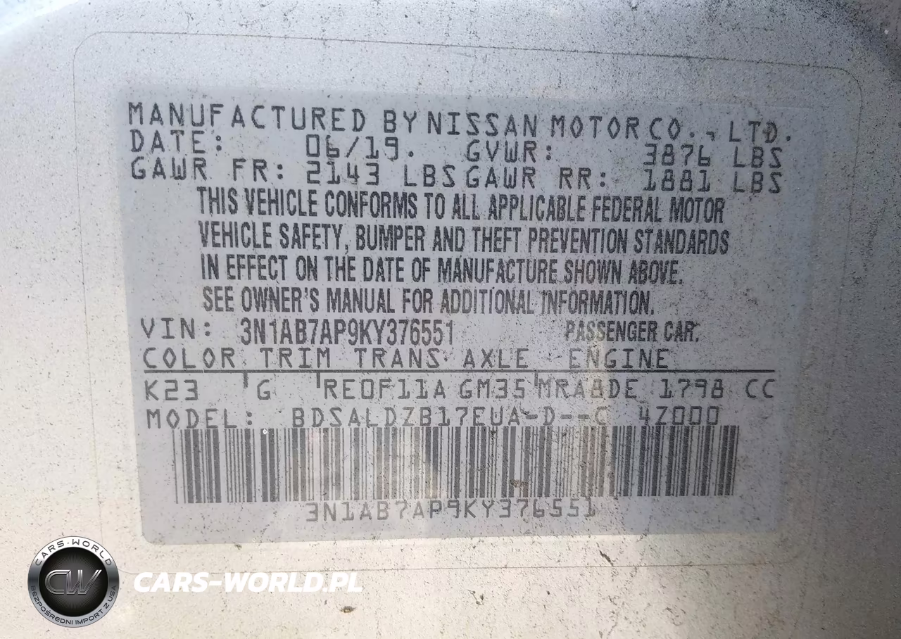 2019 Nissan Sentra Sv VIN:3N1AB7AP9KY376551 - 9