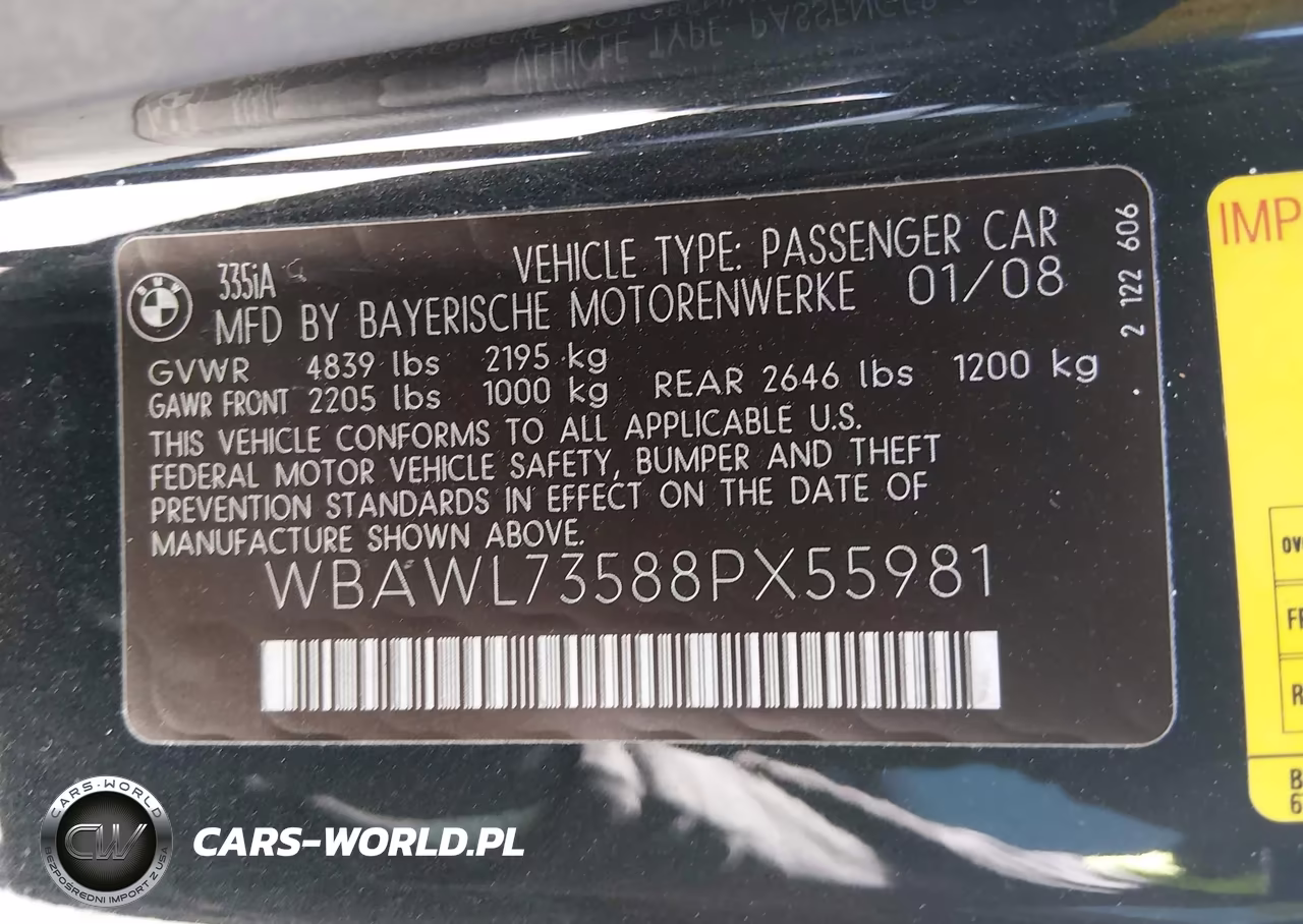 2008 BMW 335I VIN:WBAWL73588PX55981 - 9