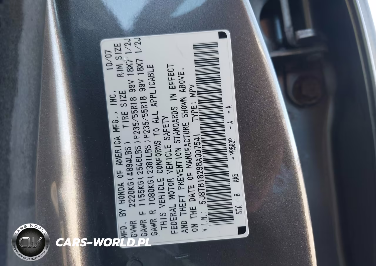2008 Acura Rdx VIN:5J8TB18298A007541 - 9