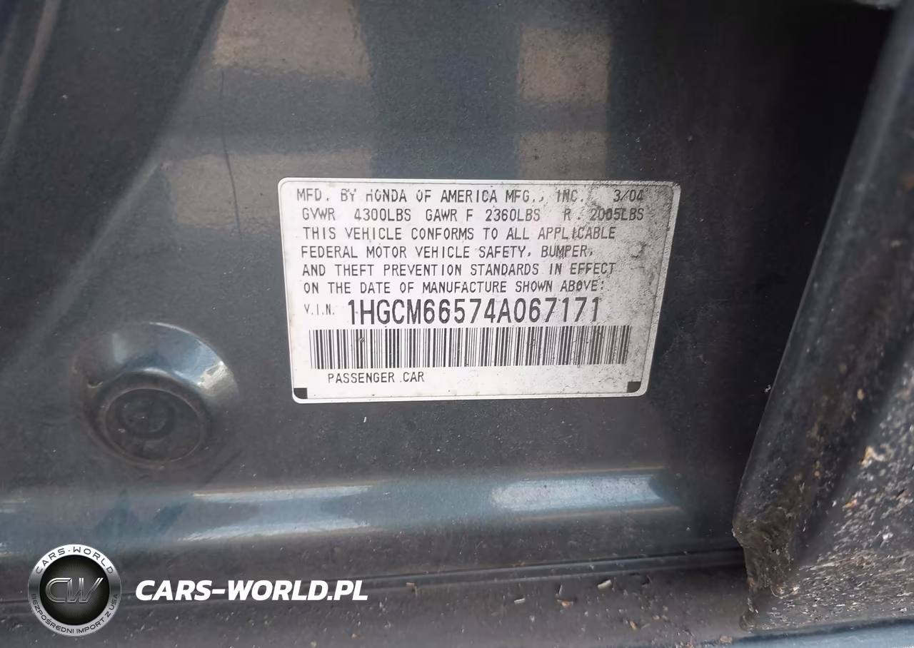 2004 Honda Accord Ex VIN:1HGCM66574A067171 - 9