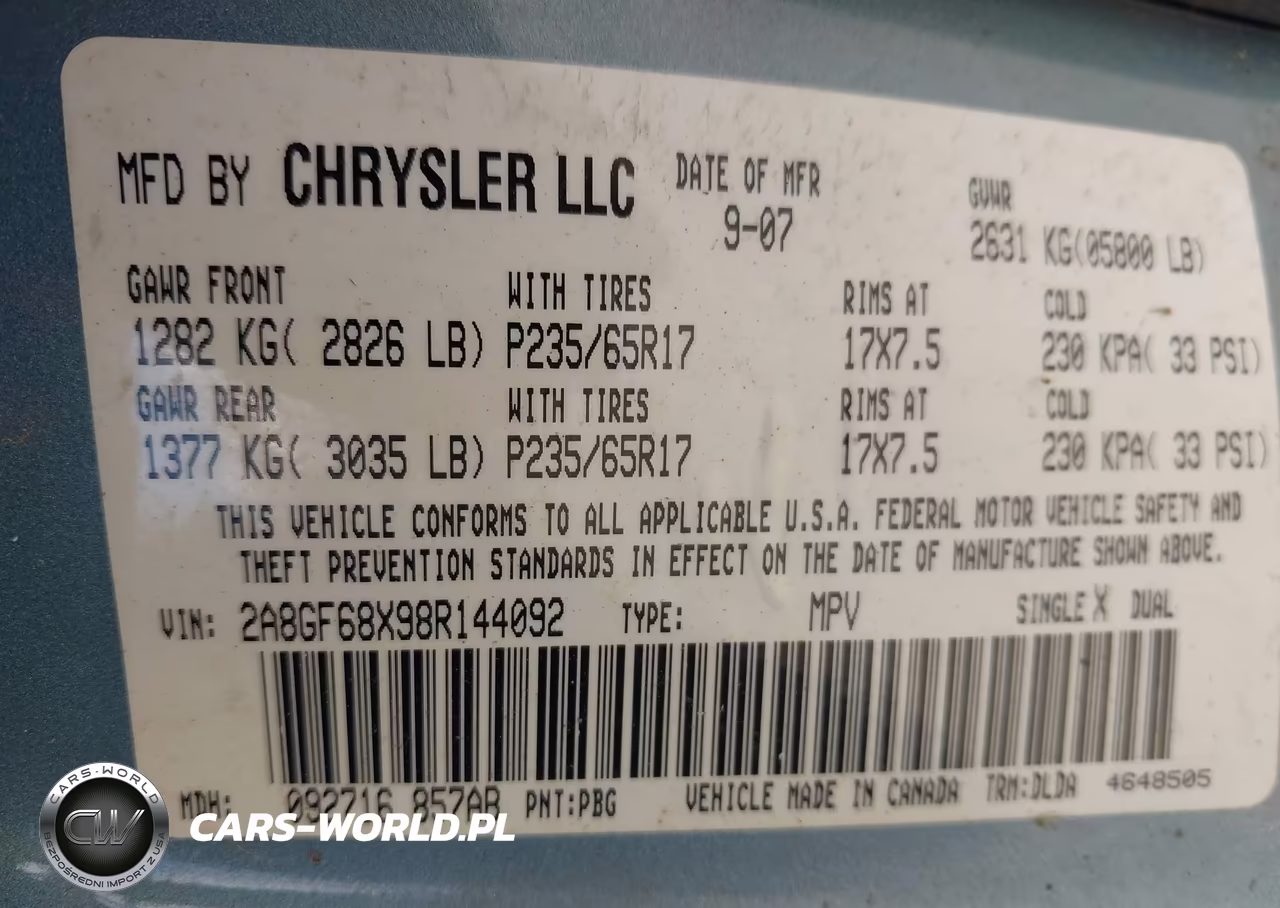 2008 Chrysler Pacifica Touring VIN:2A8GF68X98R144092 - 9