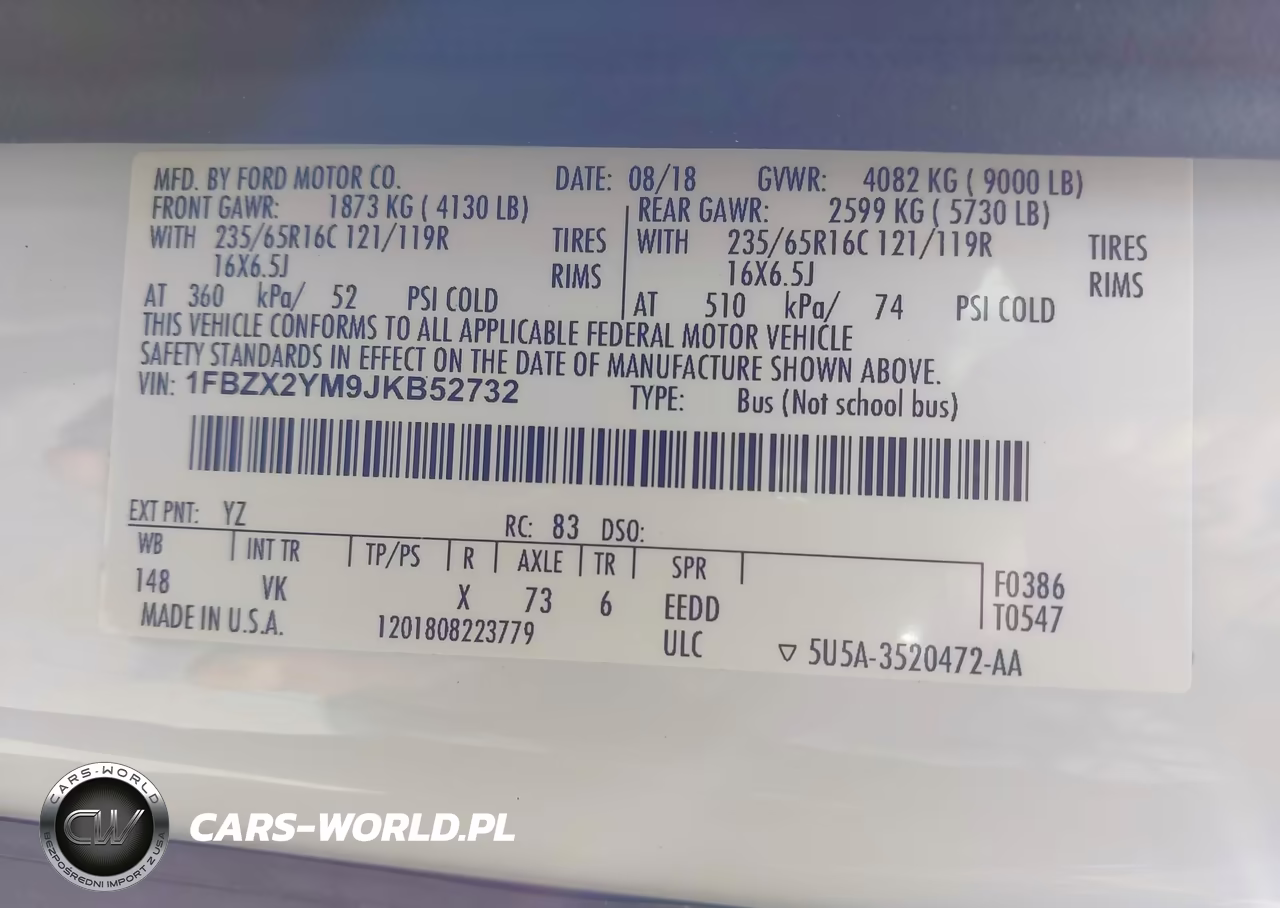 2018 Ford Transit-350 Xl VIN:1FBZX2YM9JKB52732 - 9