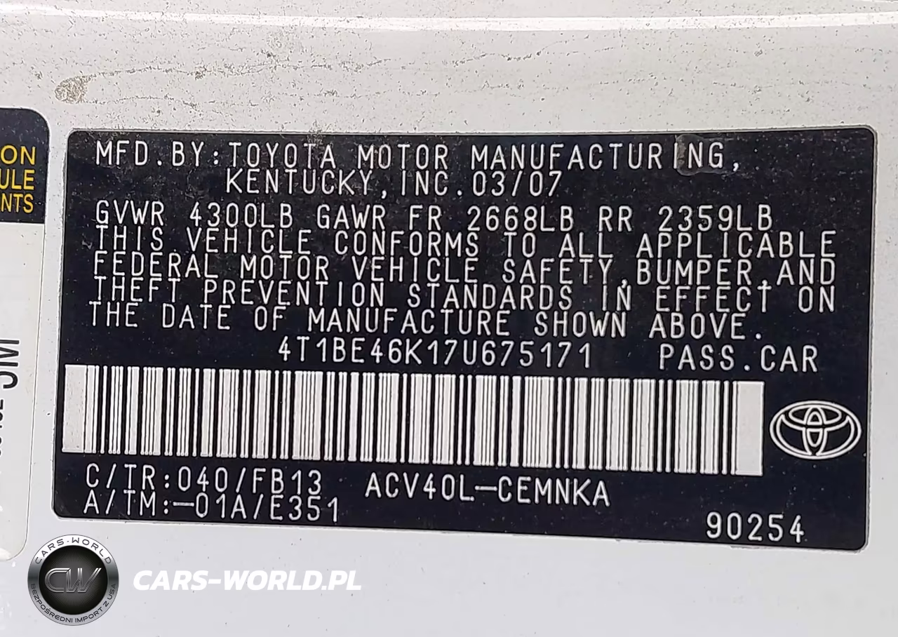 2007 Toyota Camry Ce VIN:4T1BE46K17U675171 - 9