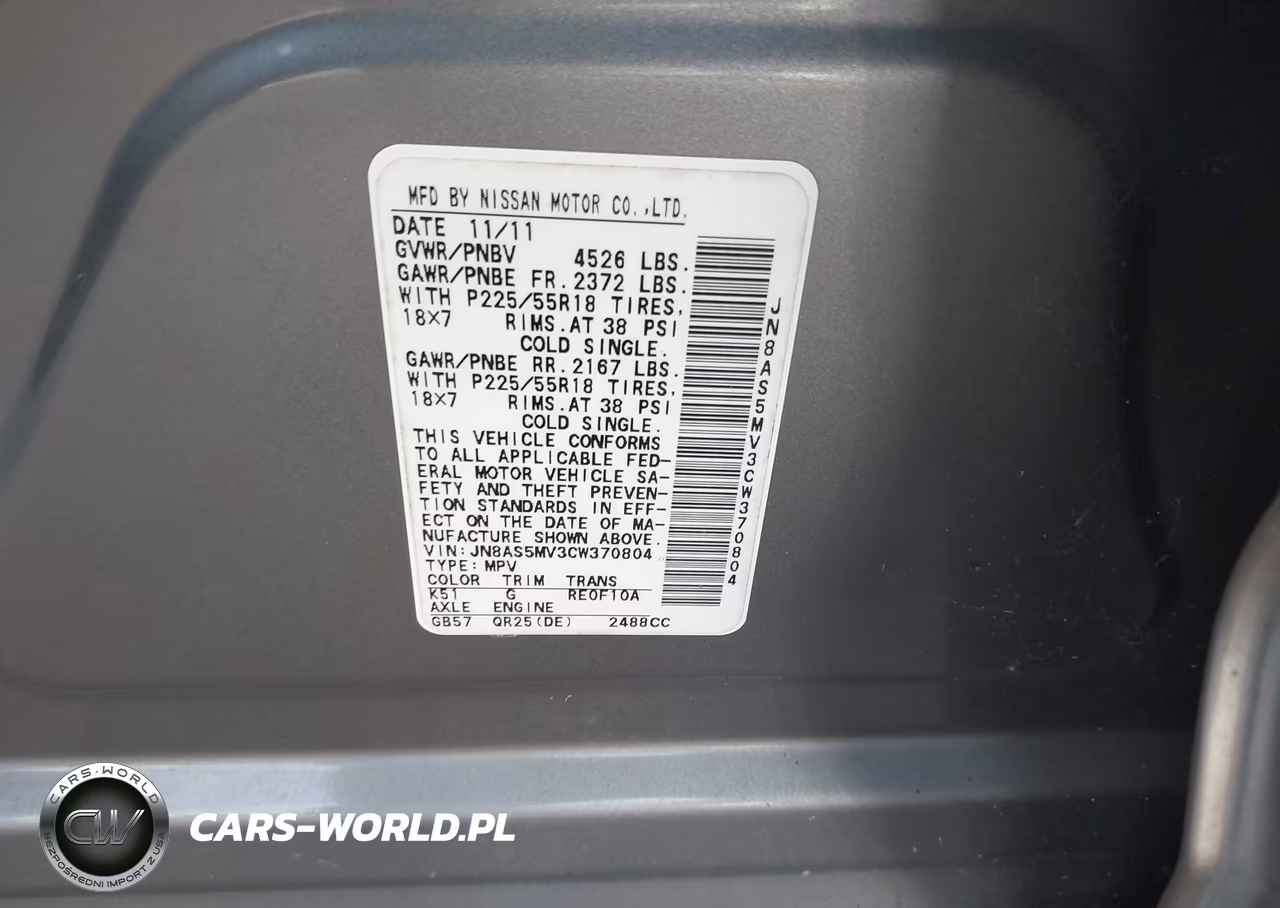 2012 Nissan Rogue Sv W-Sl Pkg VIN:JN8AS5MV3CW370804 - 9