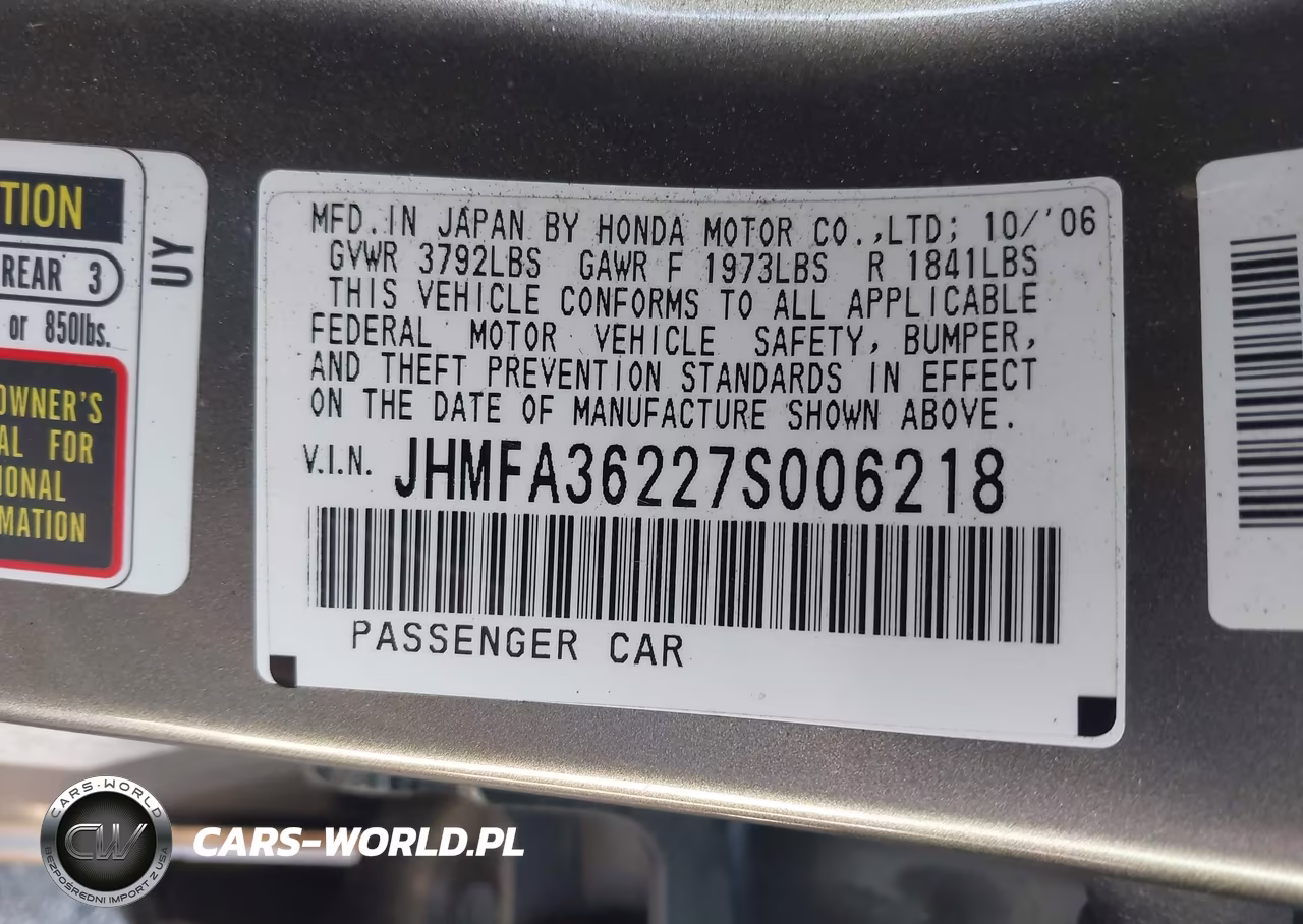 2007 Honda Civic Hybrid VIN:JHMFA36227S006218 - 9