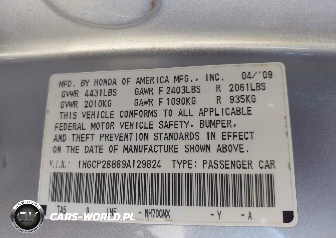 2009 Honda Accord 2.4 Ex-L VIN:1HGCP26869A129824 - 9