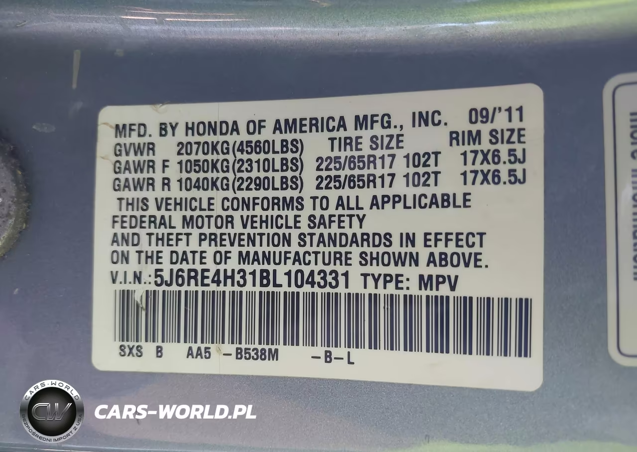 2011 Honda Cr-V Lx VIN:5J6RE4H31BL104331 - 9