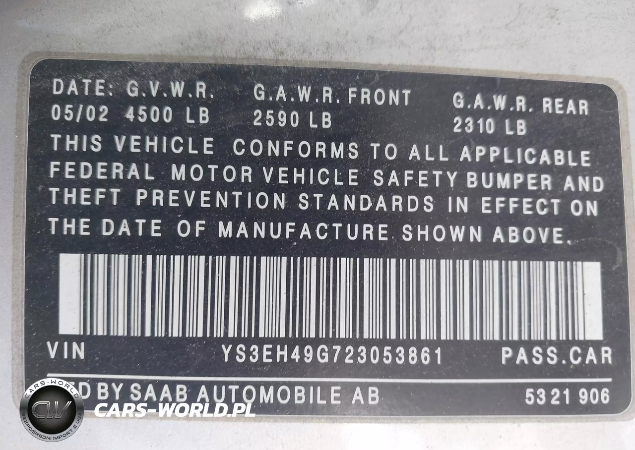 2002 Saab 9-5 Aero VIN:YS3EH49G723053861 - 9