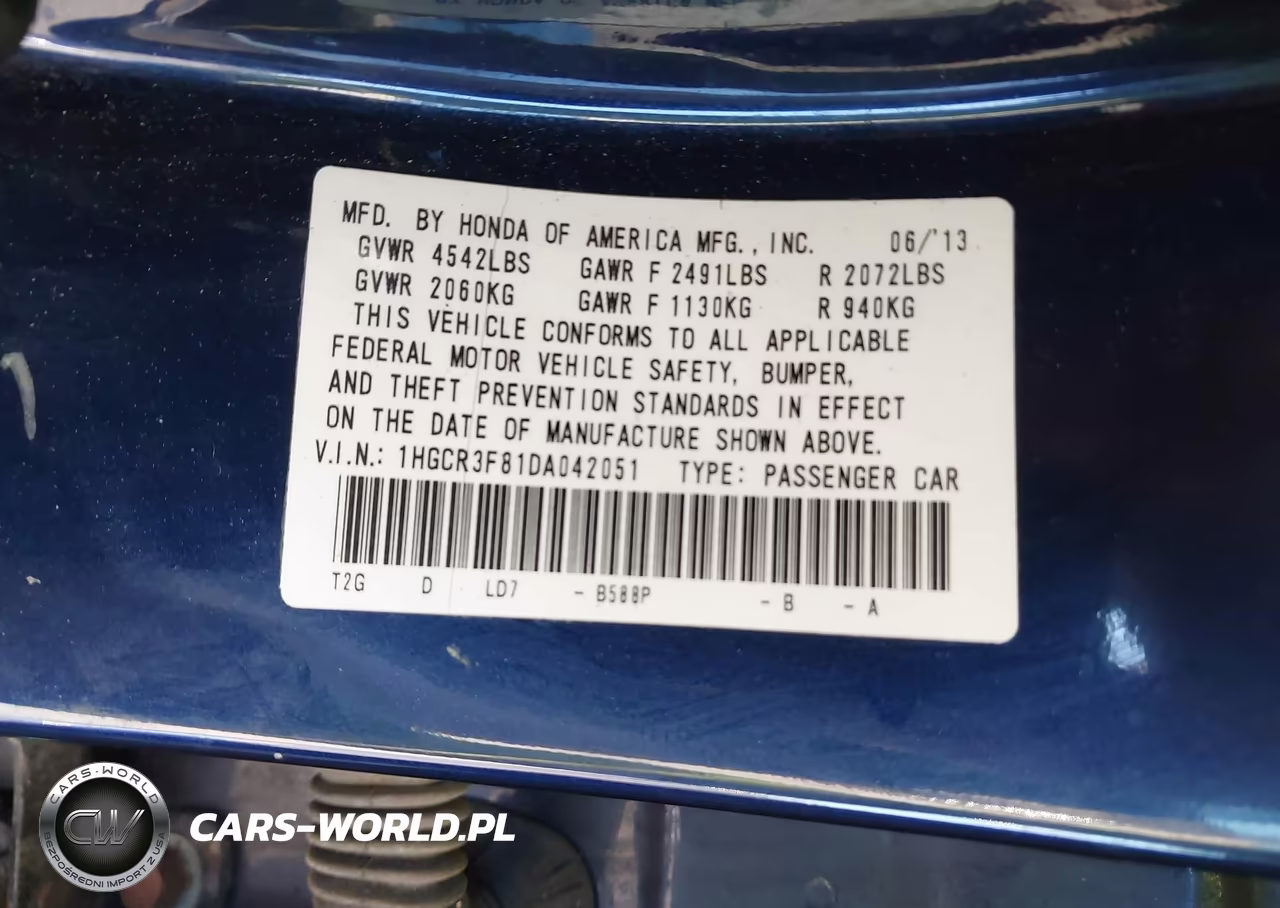 2013 Honda Accord Ex-L V-6 VIN:1HGCR3F81DA042051 - 9