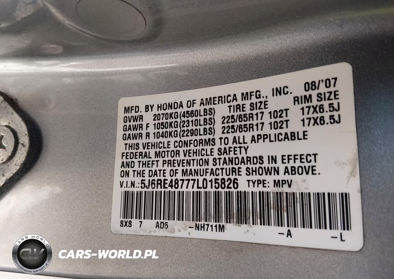 2007 Honda Cr-V Ex-L VIN:5J6RE48777L015826 - 9