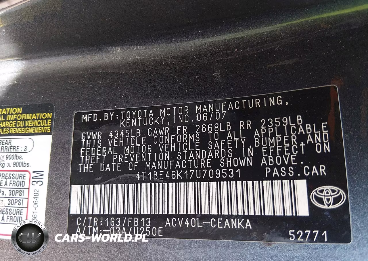 2007 Toyota Camry Le VIN:4T1BE46K17U709531 - 9