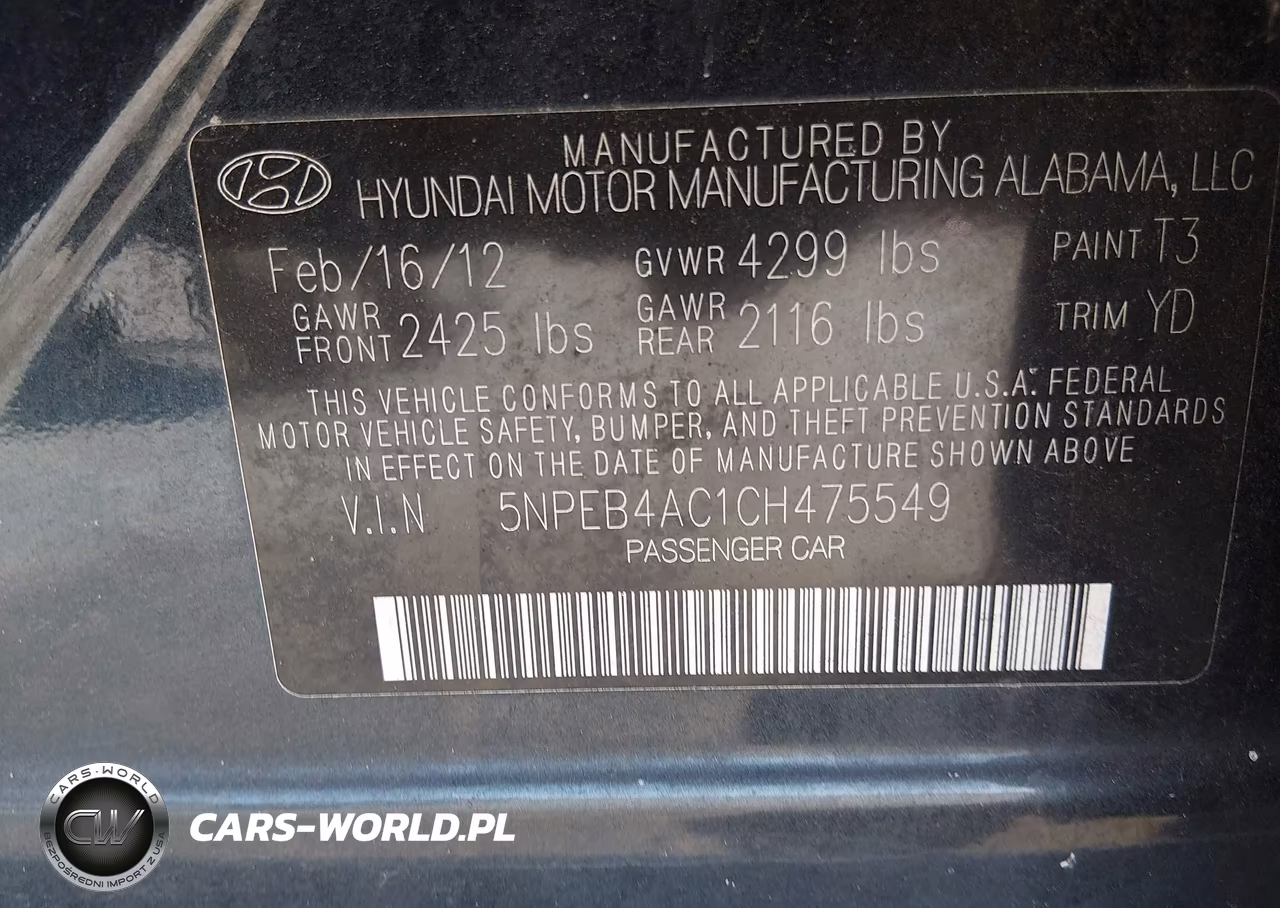 2012 Hyundai Sonata Gls VIN:5NPEB4AC1CH475549 - 9