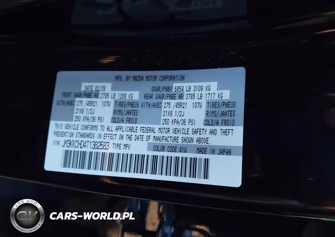 2026 Mazda Cx-90 3.3 Turbo Premium Sport VIN:JM3KKCHD4T1382583 - 9
