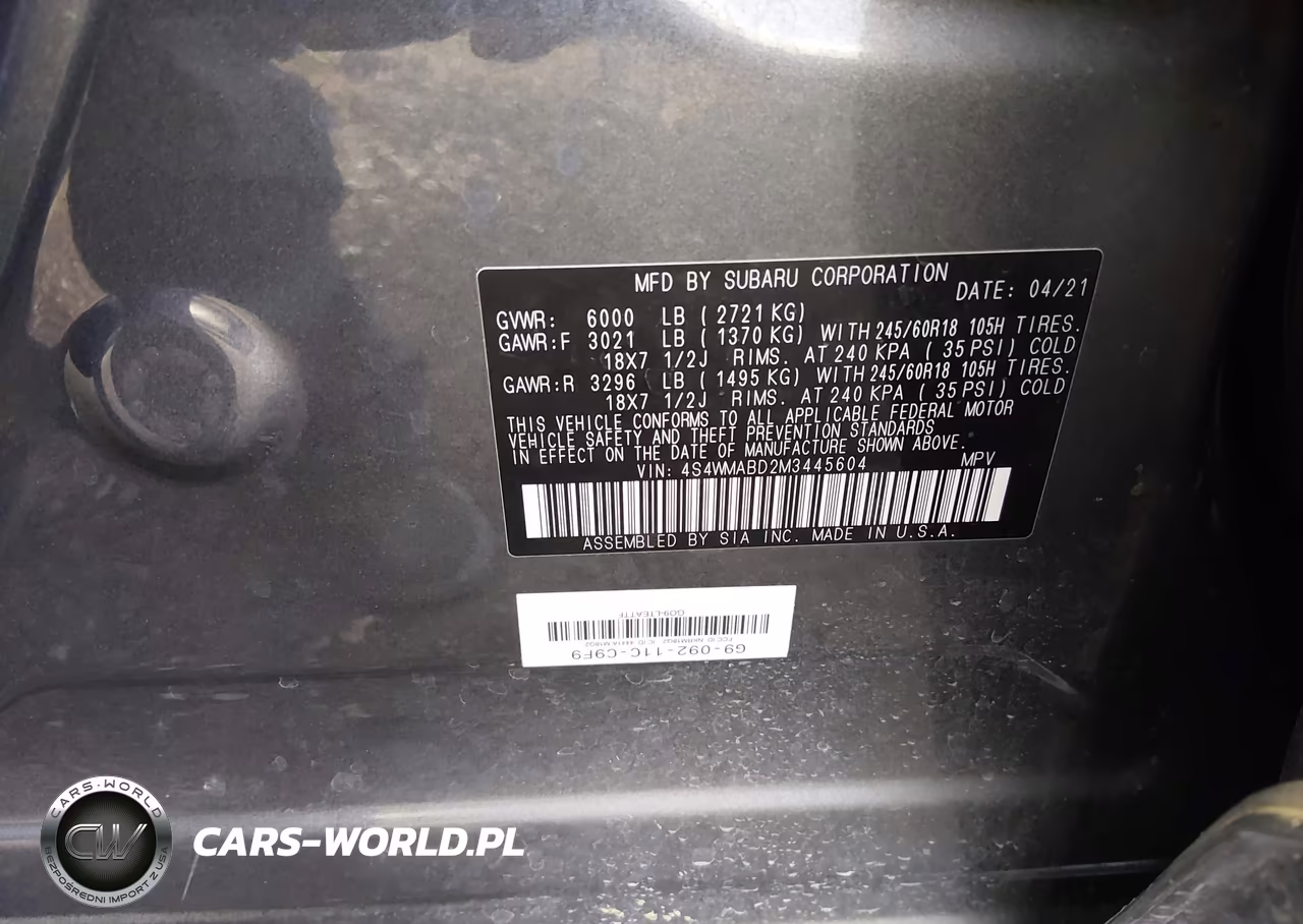 2021 Subaru Ascent Premium VIN:4S4WMABD2M3445604 - 9