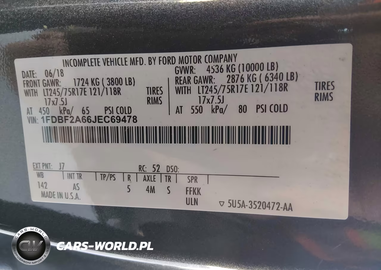 2018 Ford F-250 Xl VIN:1FDBF2A66JEC69478 - 9