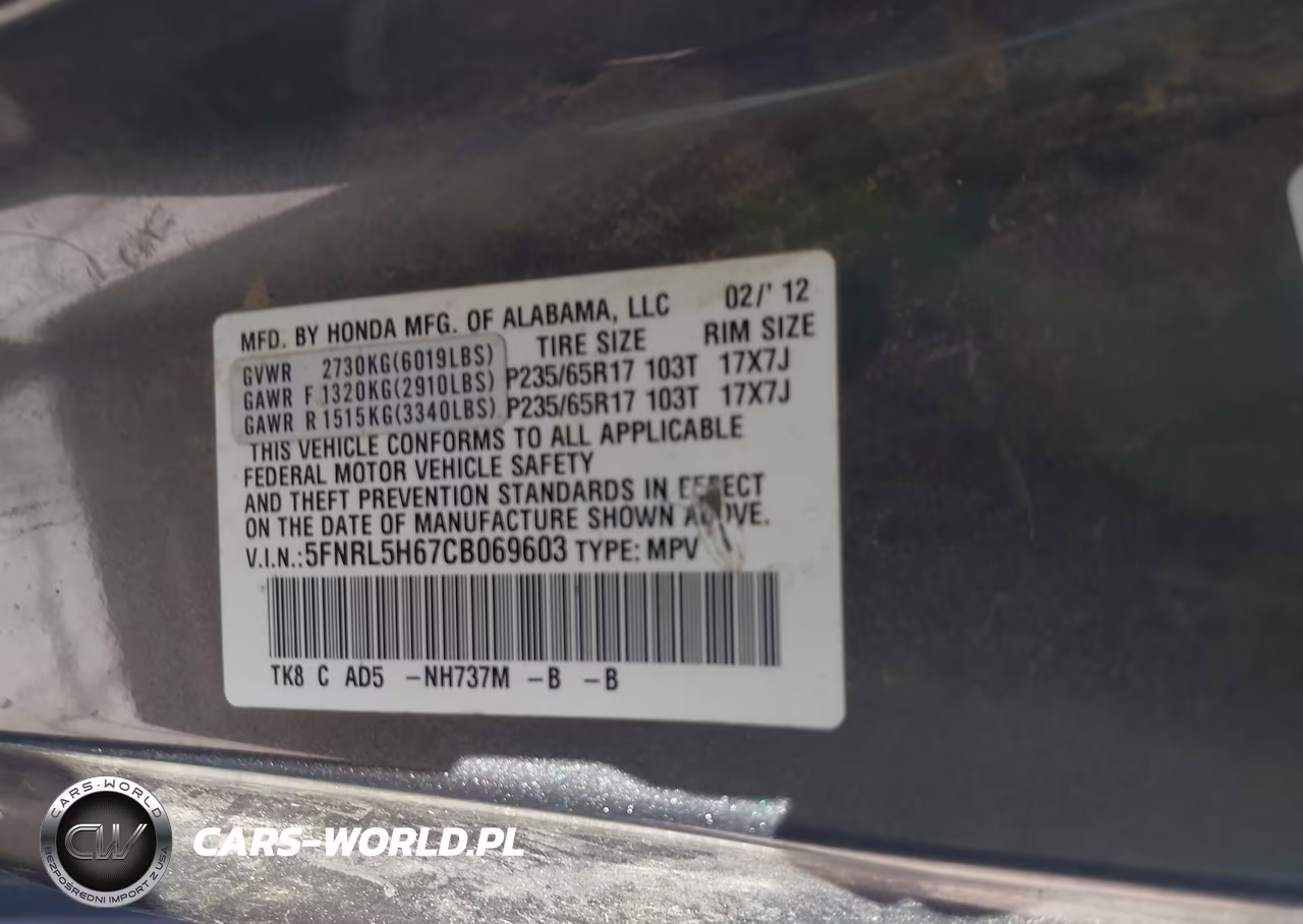 2012 Honda Odyssey Ex-L VIN:5FNRL5H67CB069603 - 9