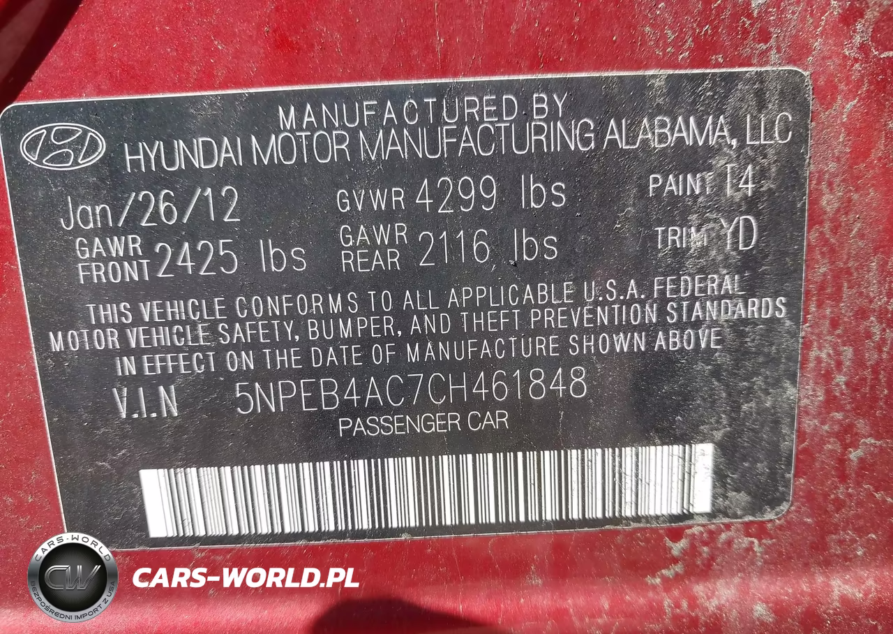 2012 Hyundai Sonata Gls VIN:5NPEB4AC7CH461848 - 9